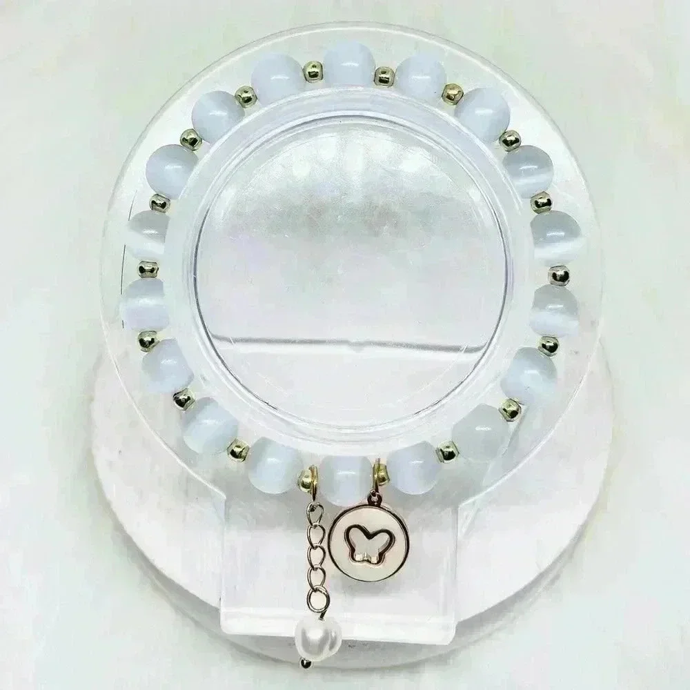Butterfly Charm Moonstone Beaded Bracelet